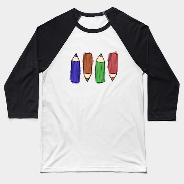 Color pencils: purple, orange, green and red Baseball T-Shirt by Kamaripen